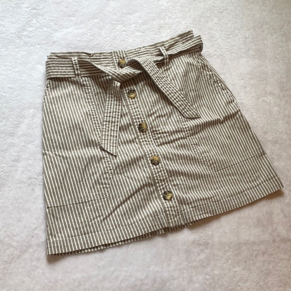 Abercrombie & Fitch Dresses & Skirts - A&F Tan and White Striped Button-Down Belted Skirt